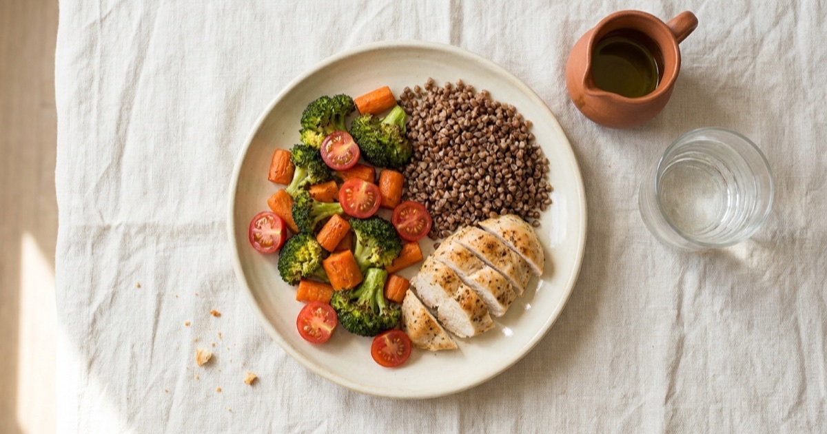 A balanced plate without scales or calories